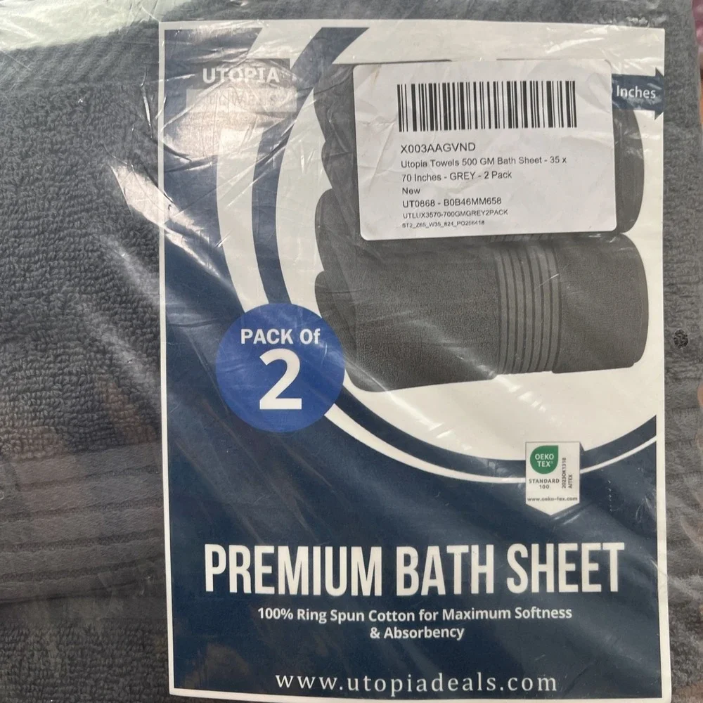 Utopia Towels Pack of 2 Bath Sheets in Grey Jumbo 35